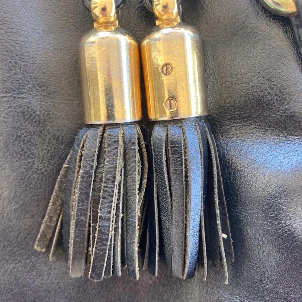 BADGLEY MISCHKA BLACK LEATHER BAG WITH GOLD TONED HARDWARE & BRANDING EUC Clean
